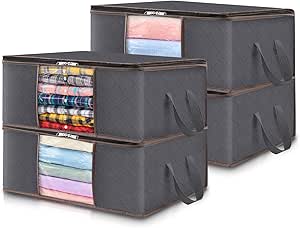 Lifewit 50L Clothes Storage Boxes, Storage Bags Moving Boxes Wardrobe Storage Organiser with Reinforced Handle Sturdy Fabric Clear Window for Clothing Bedding Sweater T-Shirt, , Light Grey