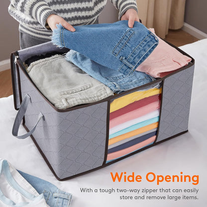 Lifewit 50L Clothes Storage Boxes, Storage Bags Moving Boxes Wardrobe Storage Organiser with Reinforced Handle Sturdy Fabric Clear Window for Clothing Bedding Sweater T-Shirt, , Light Grey
