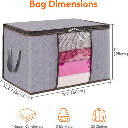Lifewit 50L Clothes Storage Boxes, Storage Bags Moving Boxes Wardrobe Storage Organiser with Reinforced Handle Sturdy Fabric Clear Window for Clothing Bedding Sweater T-Shirt, , Light Grey