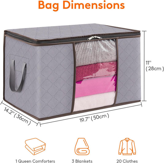 Lifewit 50L Clothes Storage Boxes, Storage Bags Moving Boxes Wardrobe Storage Organiser with Reinforced Handle Sturdy Fabric Clear Window for Clothing Bedding Sweater T-Shirt, , Light Grey